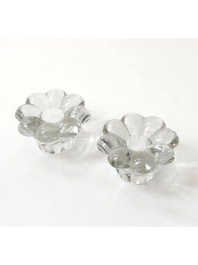 Heisy Crystolite Tulip Floral Midcentury Vintage Glass Votive Candle Holders